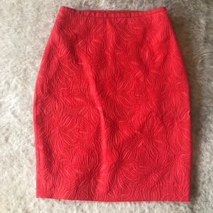 Red jacquard pencil skirt